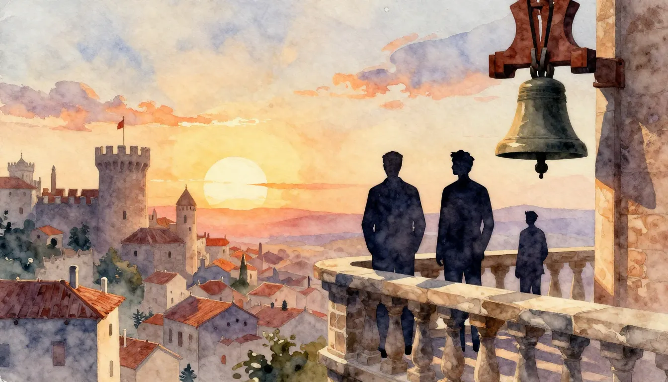 Watercolor style. Three distinct male silhouettes standing o...