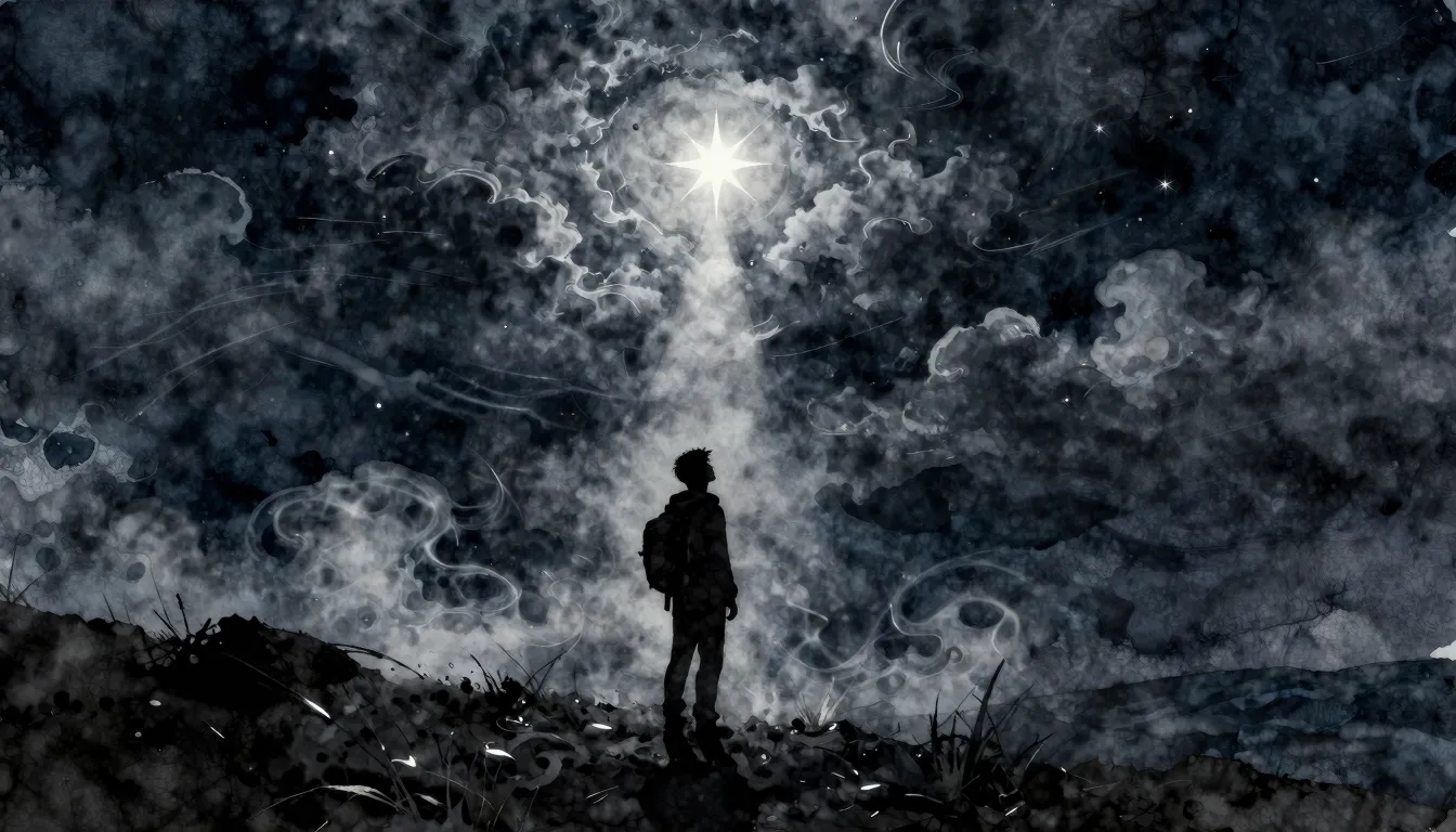 Watercolor style. Dark night landscape, silhouette of a lone...