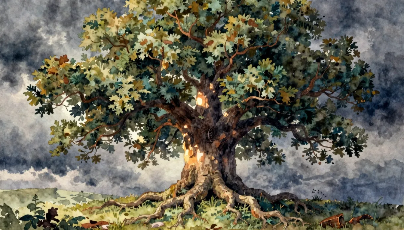 Vibrant watercolor style. Folk song album cover. A majestic,...