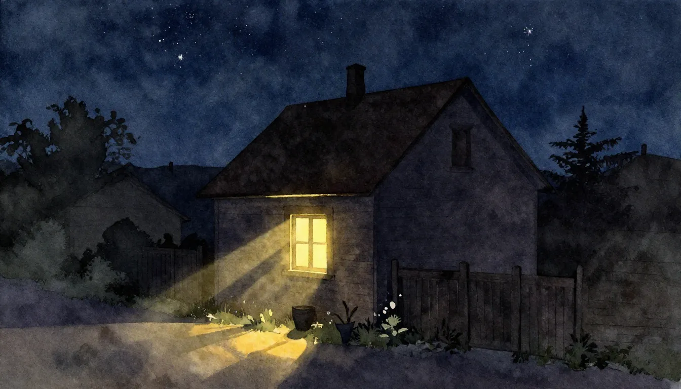 Watercolor style. A silhouette of a cozy house in a small to...