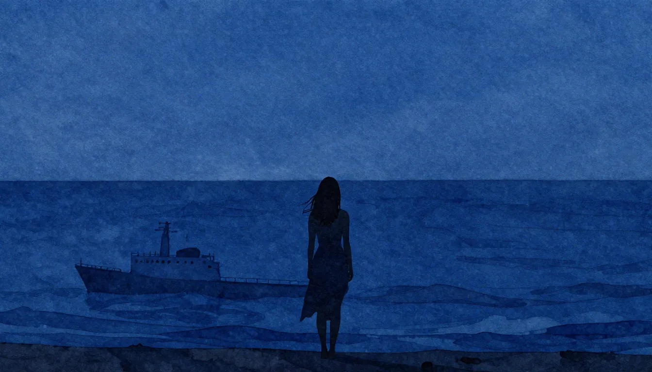 Watercolor style. A silhouette of a woman standing before a ...