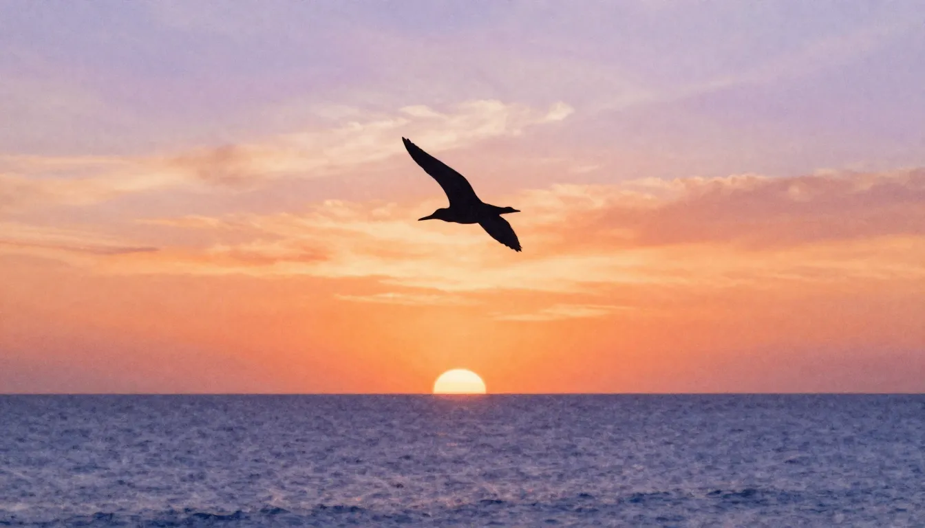 Watercolor style. A lonely silhouette of a bird flying into ...