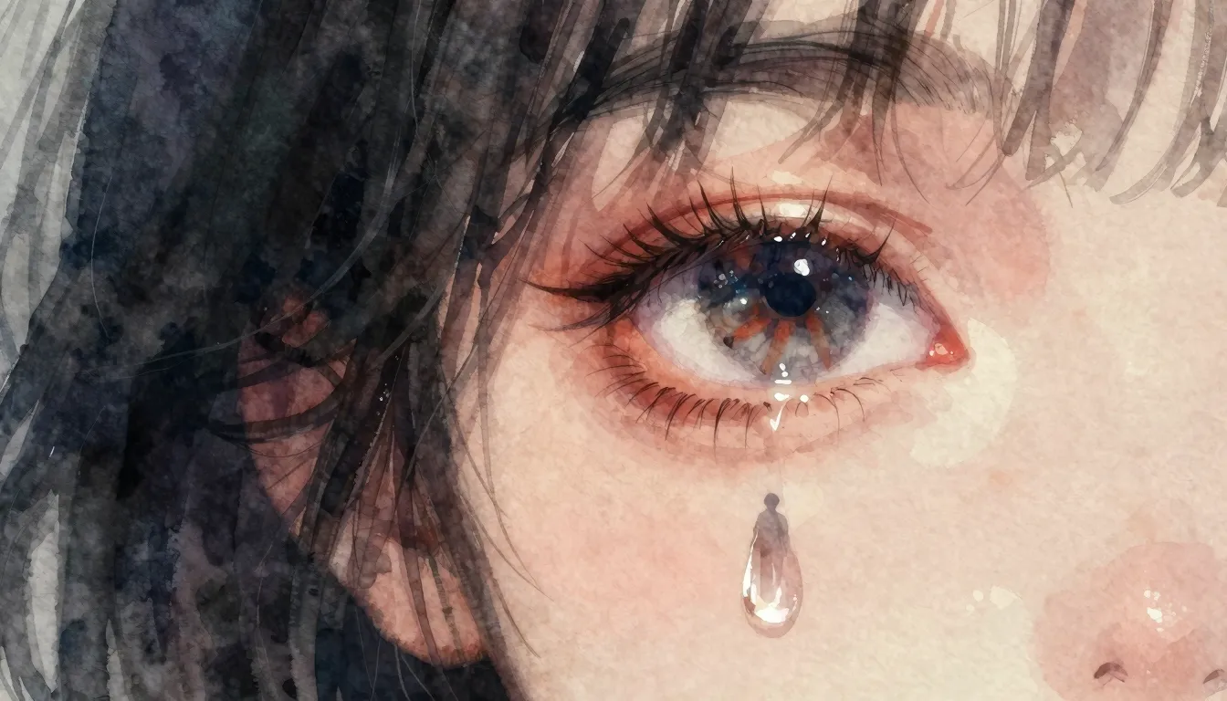 Vibrant watercolor style. Melancholic pop song cover. A sing...