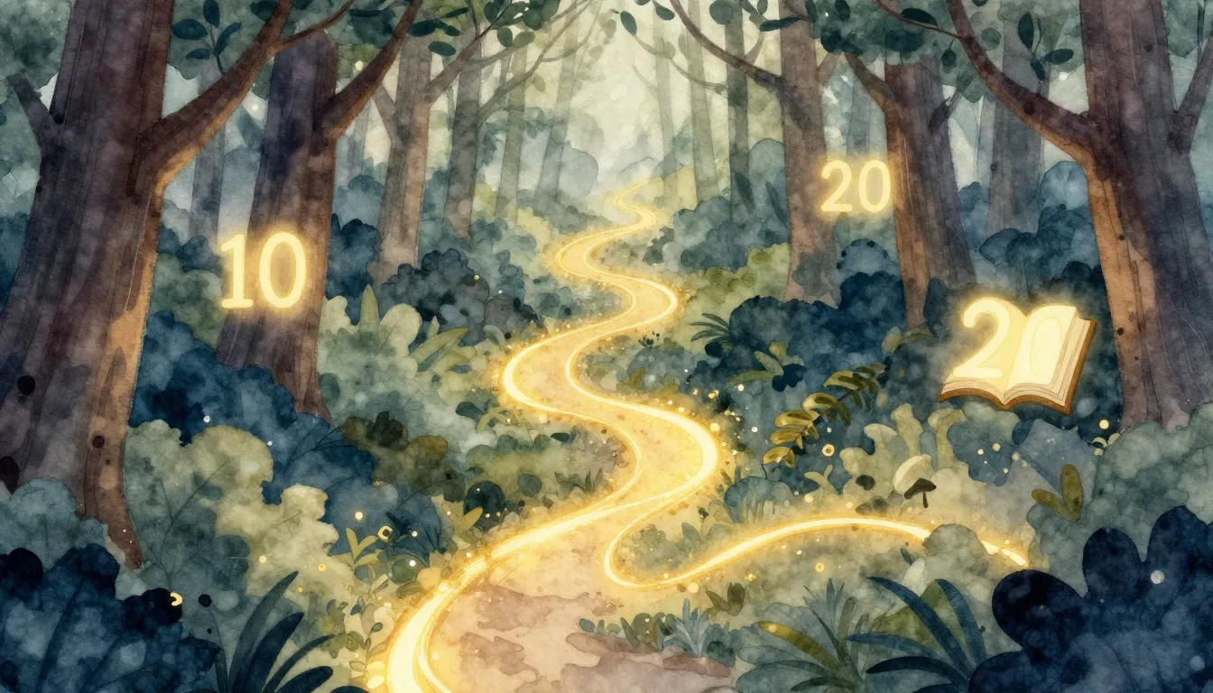 Watercolor style. A glowing golden line winding like a path ...