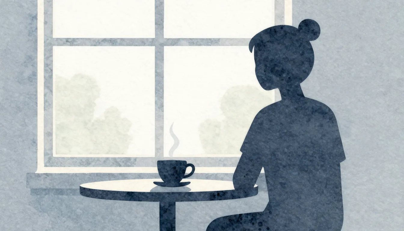Watercolor style. Minimalist silhouette of a person by a win...