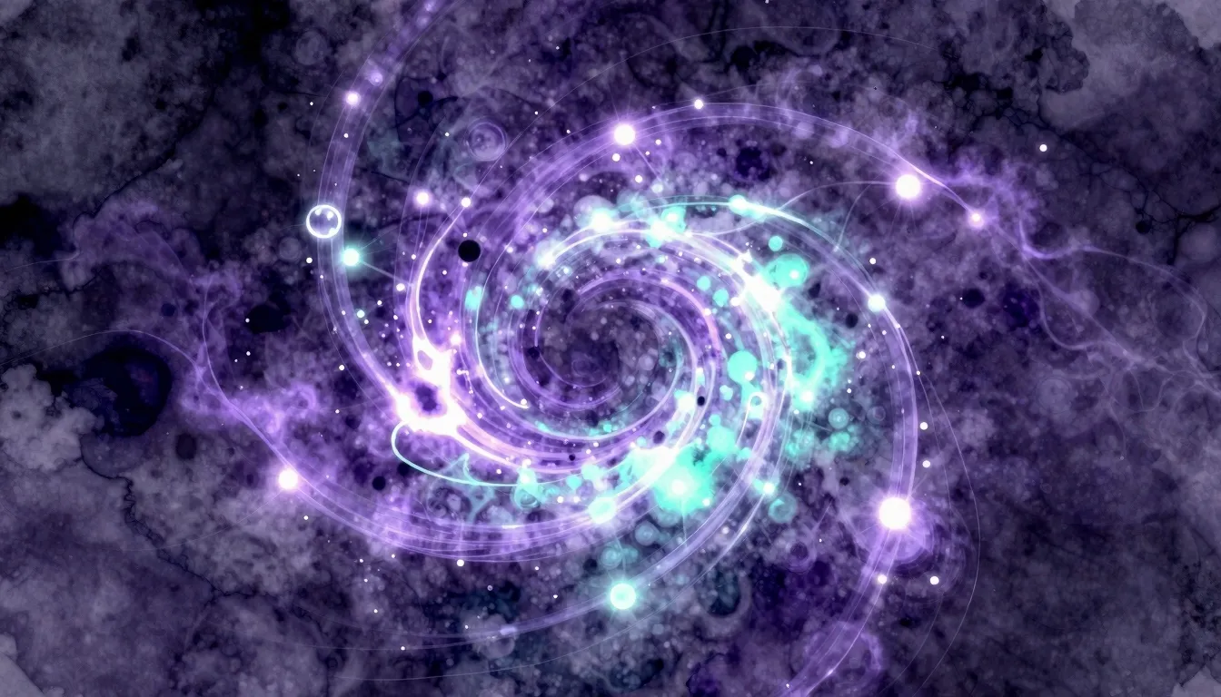 Watercolor style. Abstract glowing flow of energy and partic...