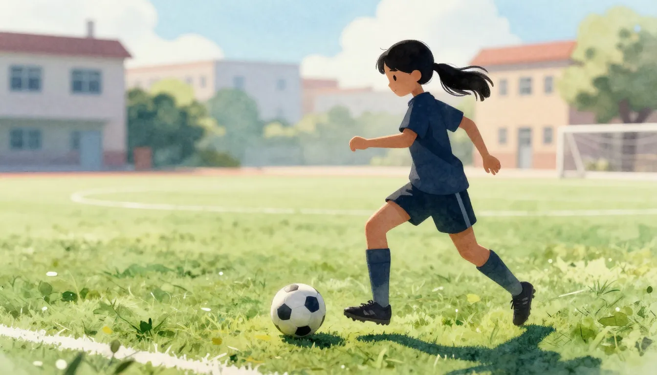 Watercolor style. Silhouette of a young girl playing footbal...