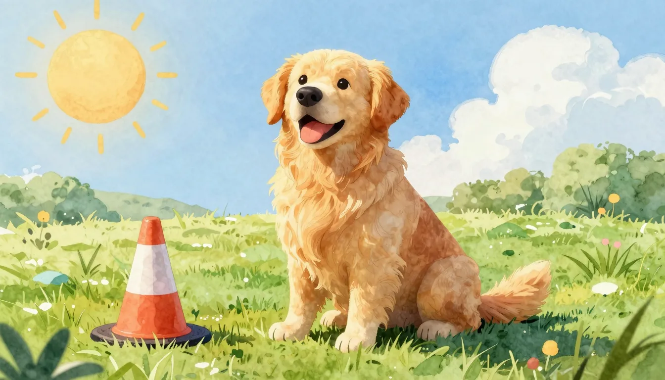 Watercolor style. A happy golden retriever sitting proudly o...