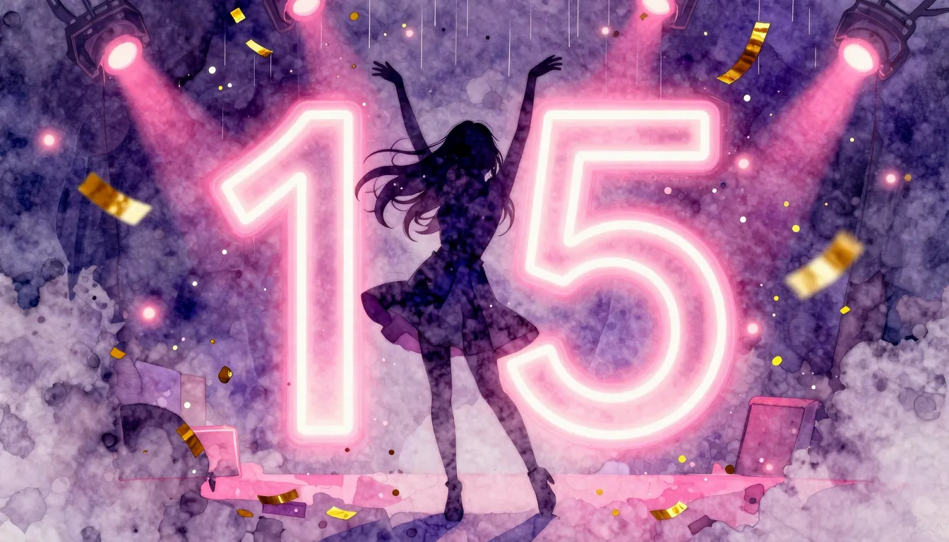 Watercolor style. A silhouette of a girl dancing under a sho...