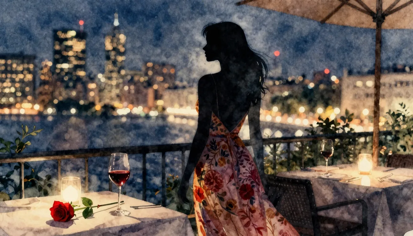 Watercolor style. A silhouette of a woman in a beautiful dre...