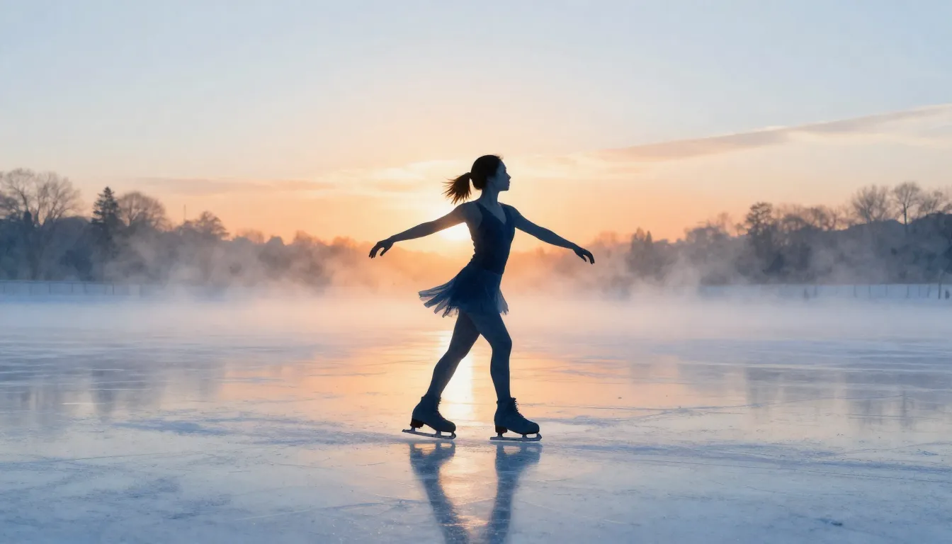 Watercolor style. A silhouette of a female figure skater on ...