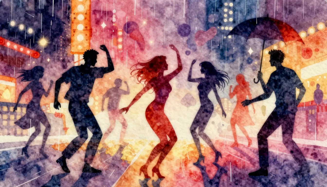 Vibrant watercolor style. Disco-funk album cover, vibrant, e...