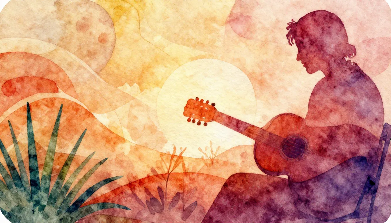 Vibrant watercolor style. Folk music album cover, abstract, ...
