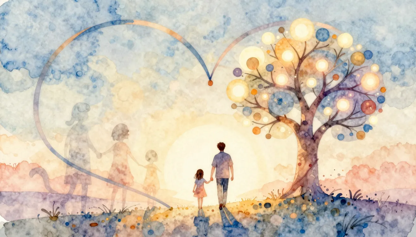 Vibrant watercolor style. A heartwarming, romantic, and nost...