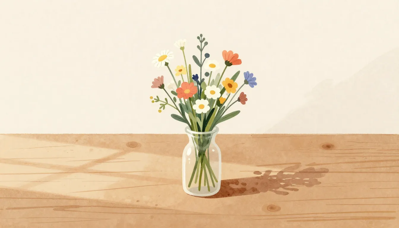Watercolor style. Minimalist illustration, a single bouquet ...