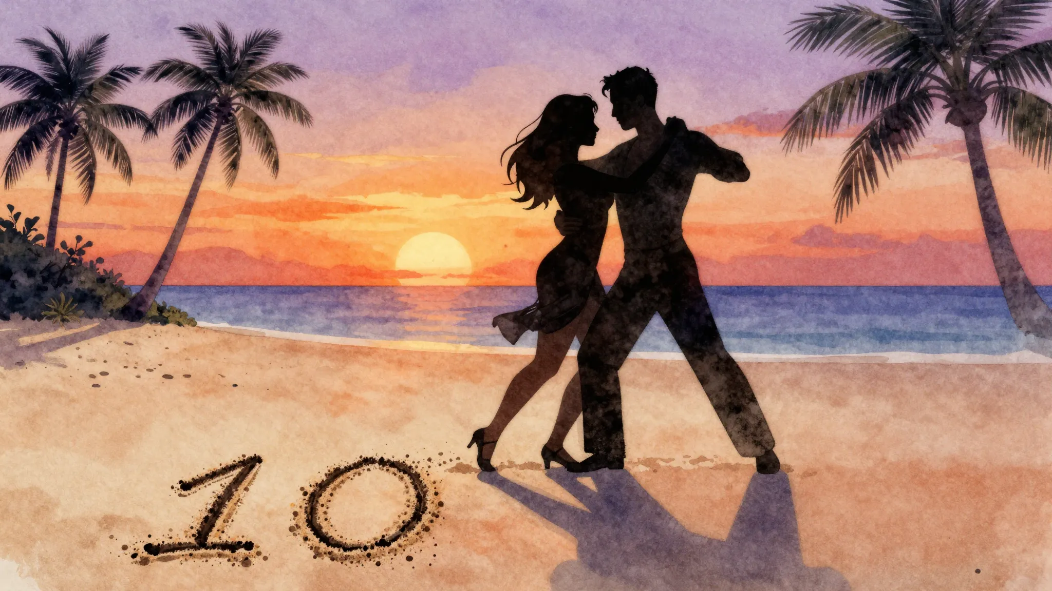 Watercolor style. A silhouette of a couple dancing salsa at ...