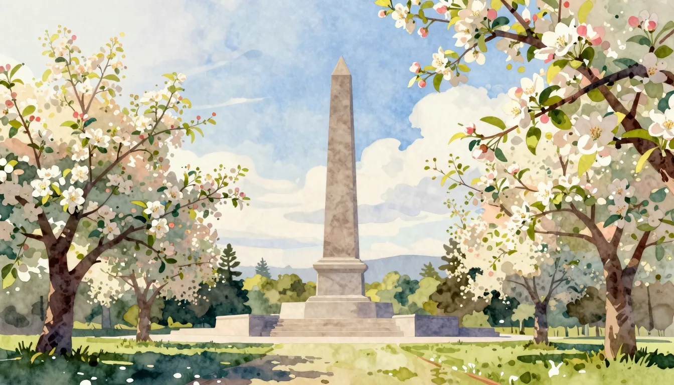Watercolor style. A silhouette of a monument against a brigh...