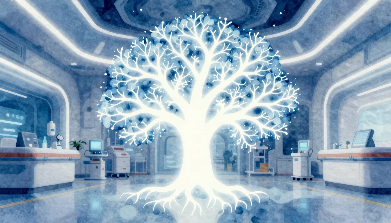 Watercolor style. Abstract glowing tree silhouette where bra...
