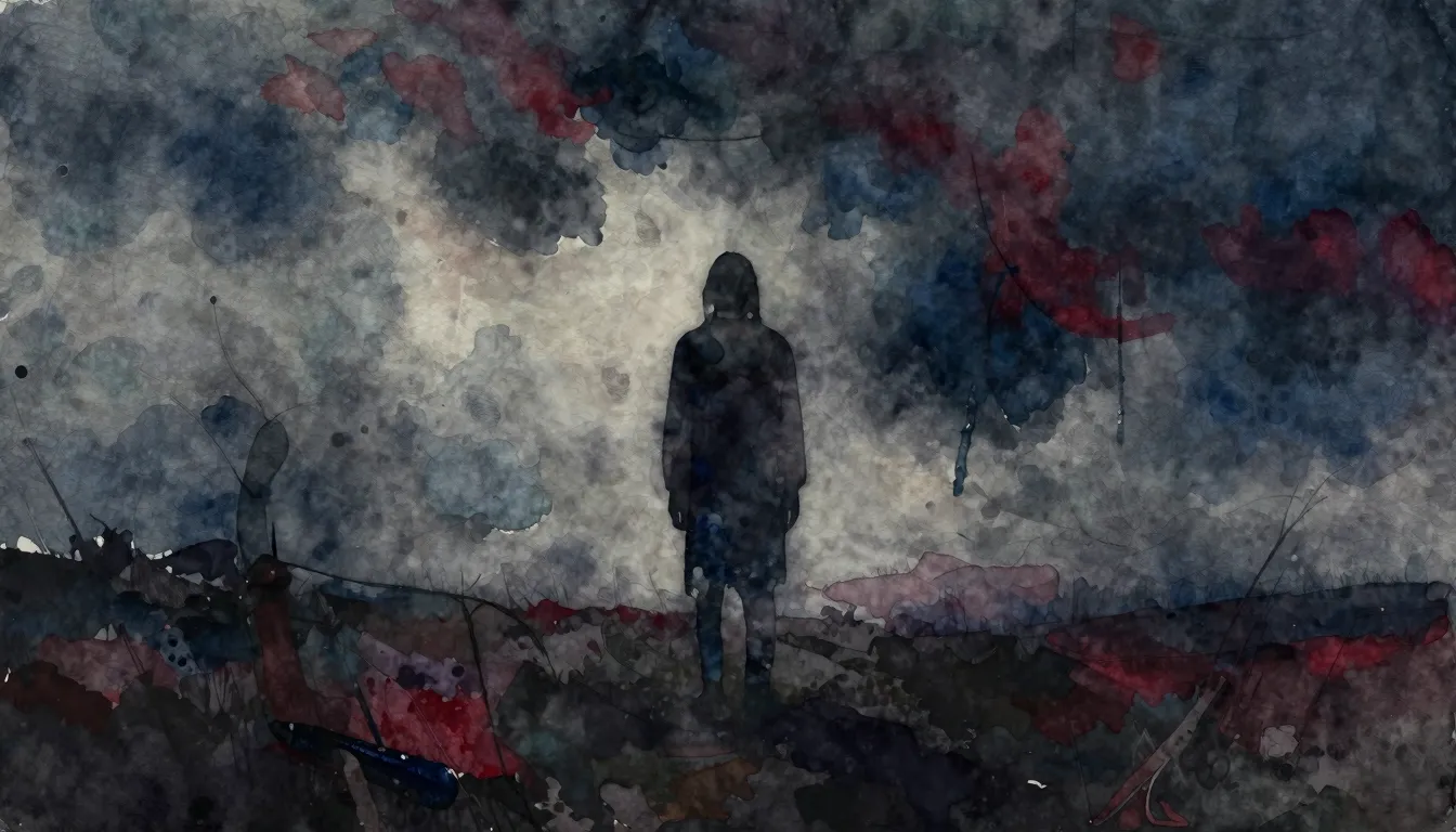 Vibrant watercolor style. Dark, melancholic album cover. Foc...