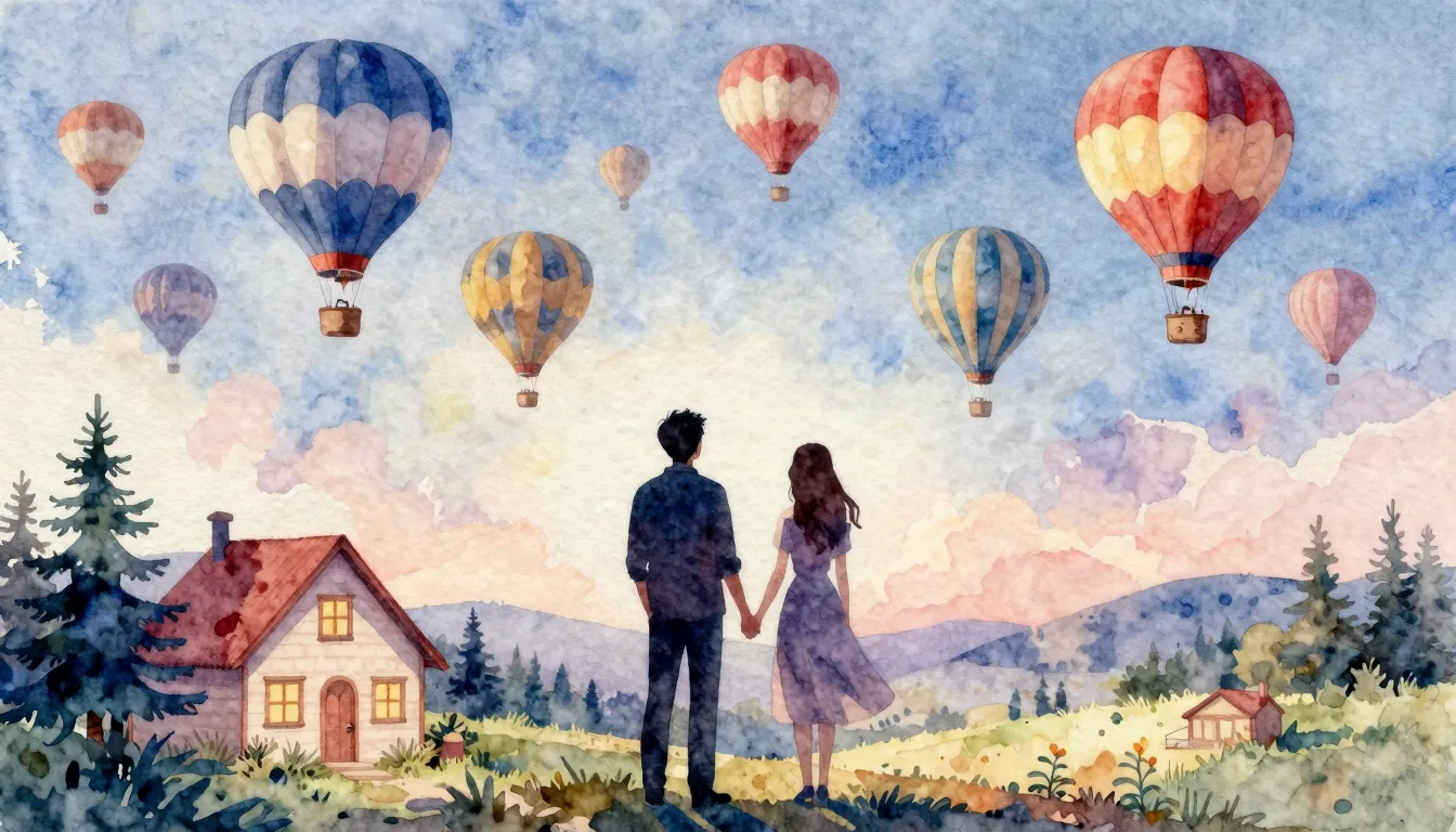 Watercolor style. A silhouette of a man and a woman holding ...