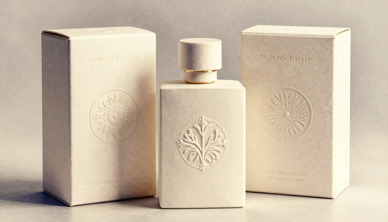 Watercolor style. Innovative craft cardboard perfume packagi...