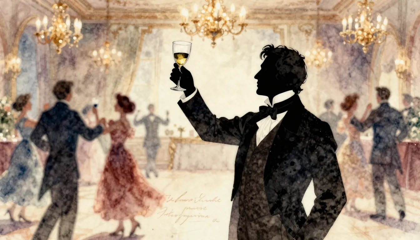 Watercolor style. A silhouette of a man in 19th-century atti...