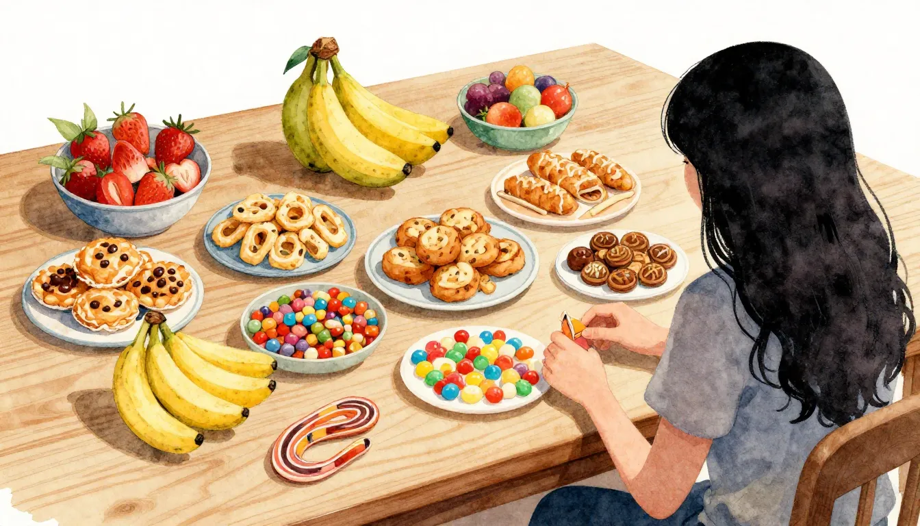 Watercolor style. A vibrant flat lay of various internationa...