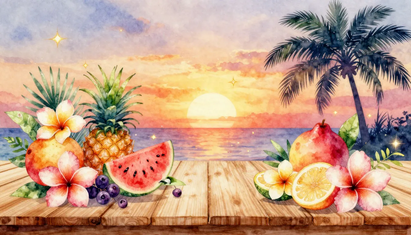 Watercolor style. Vibrant tropical flowers and exotic fruits...