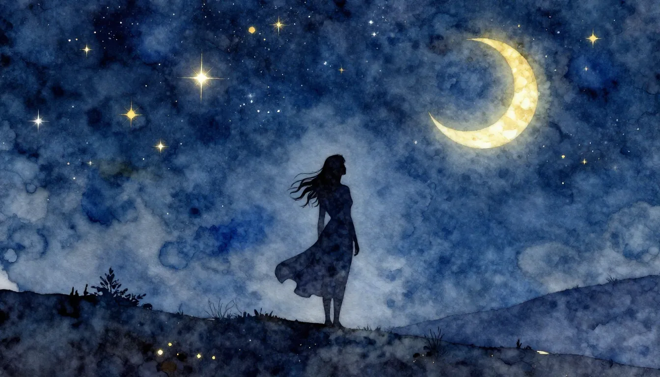 Watercolor style. A stylized silhouette of a woman standing ...