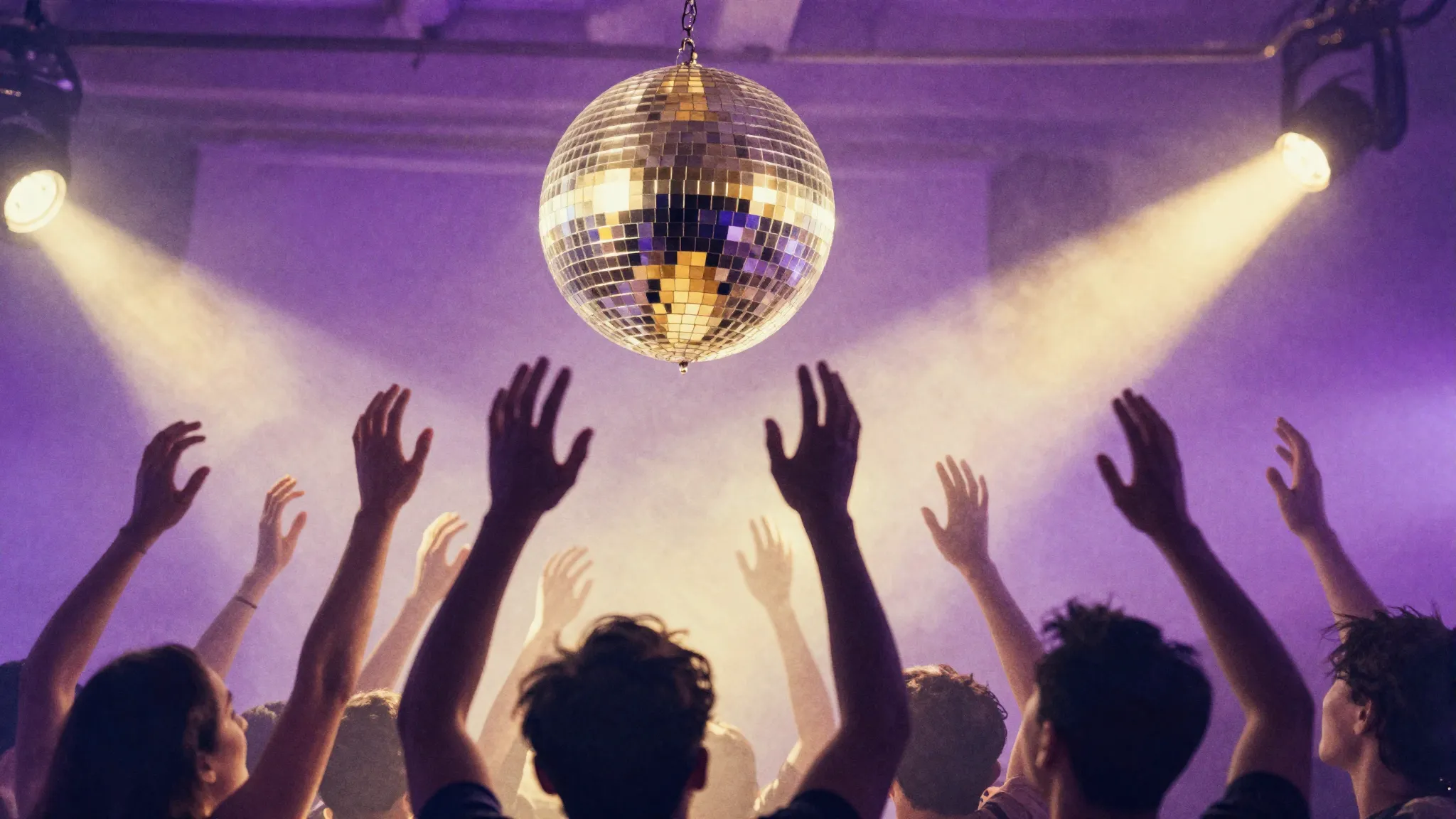 Watercolor style. A vibrant neon dance floor with silhouette...