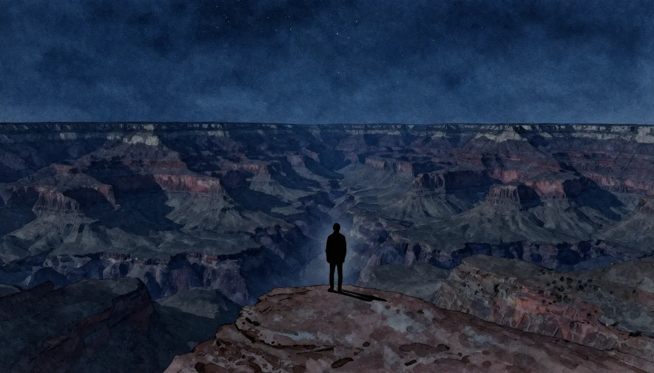 Watercolor style. A lonely silhouette of a person standing o...