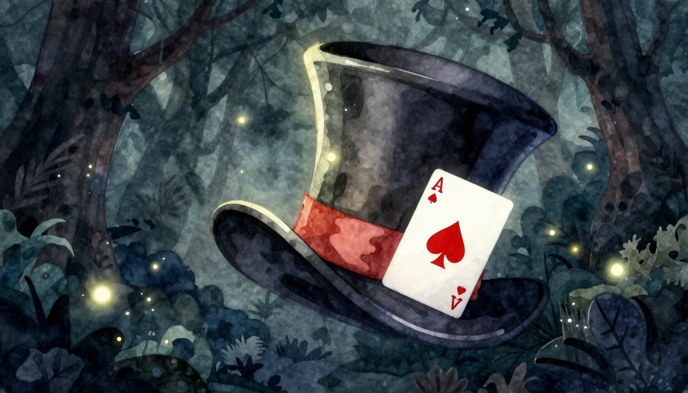 Watercolor style. A stylized, glowing top hat with a single ...