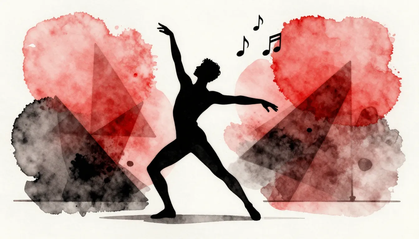 Watercolor style. Silhouette of a male dancer in a dynamic p...