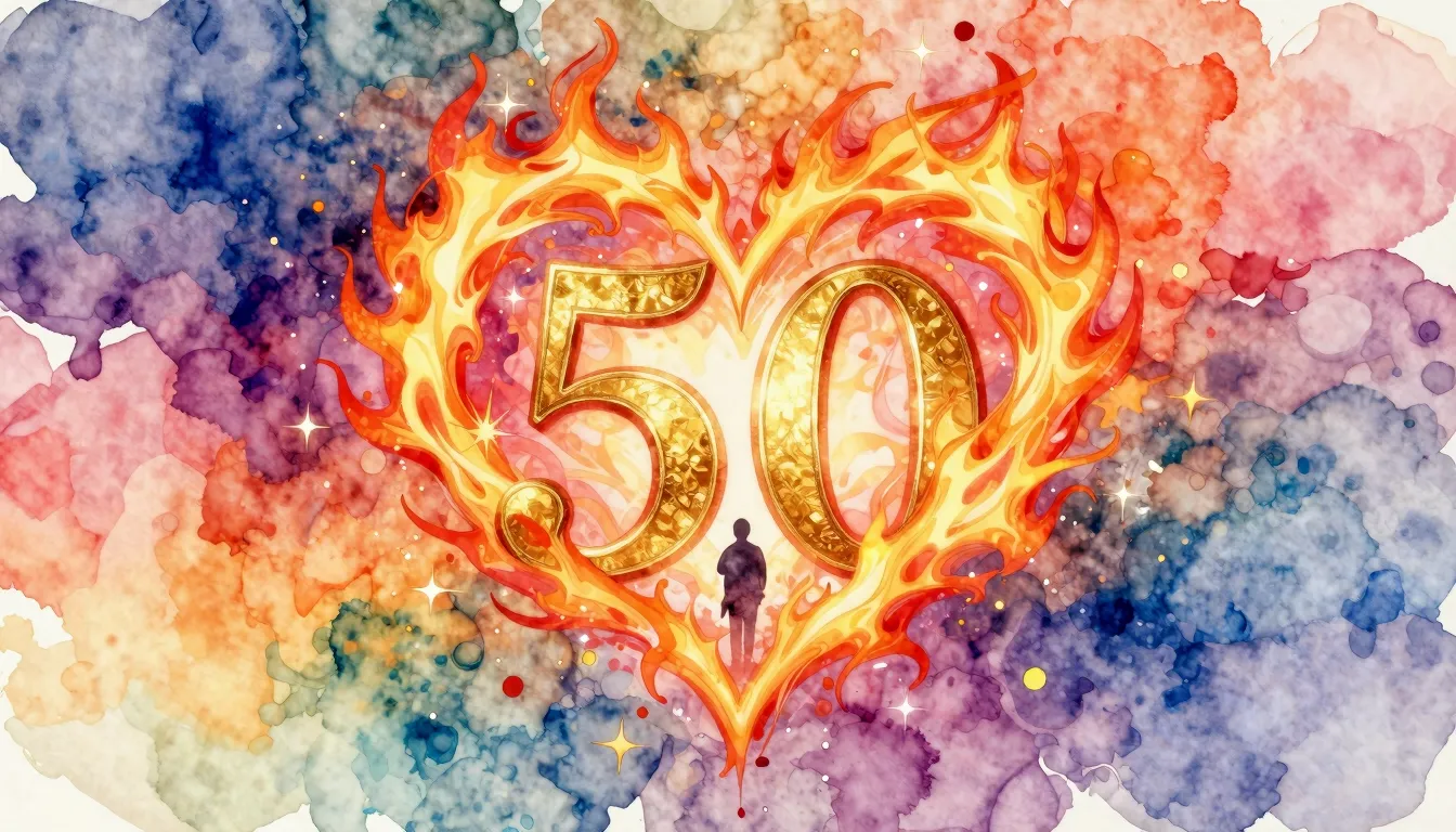 Vibrant watercolor style. Golden jubilee celebration, festiv...