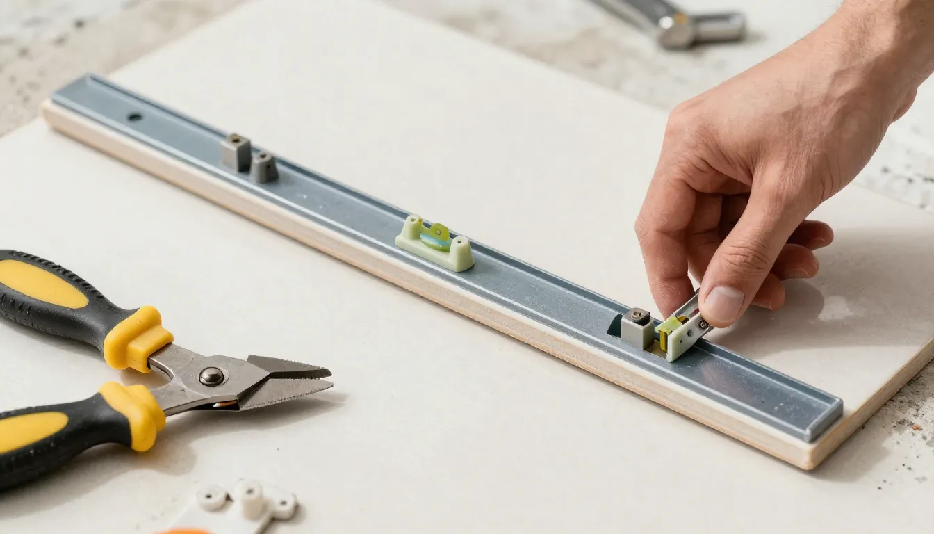 Watercolor style. Professional tile installation process, cl...