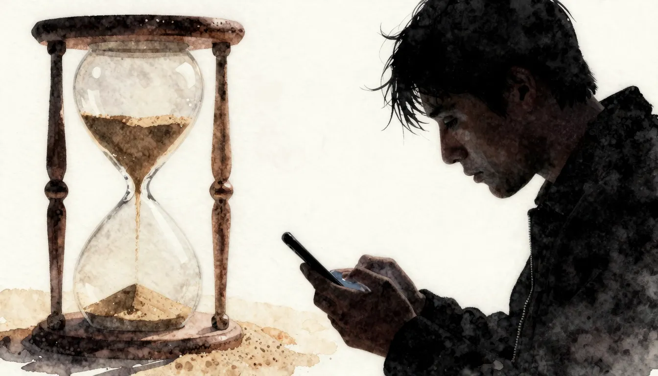 Watercolor style. Silhouette of a person looking at a phone ...