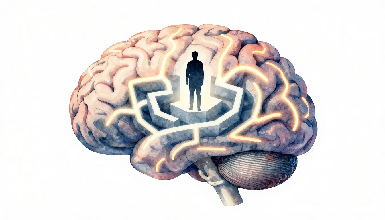 Watercolor style. Stylized 3D model of a brain with glowing ...