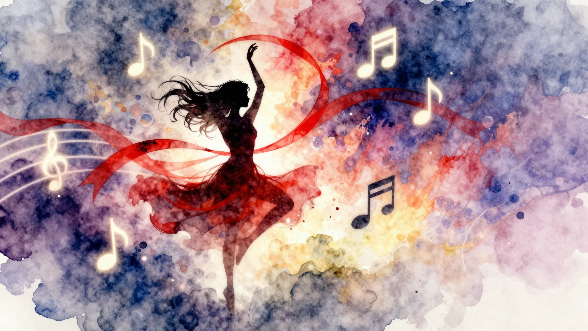 Watercolor style. Abstract energetic background with a danci...