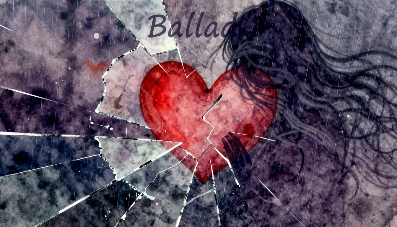 Vibrant watercolor style. "Ballad album cover: melancholic, ...