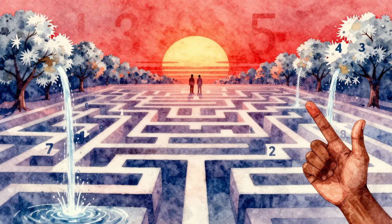 Vibrant watercolor style. Hip-hop album cover. A labyrinth m...