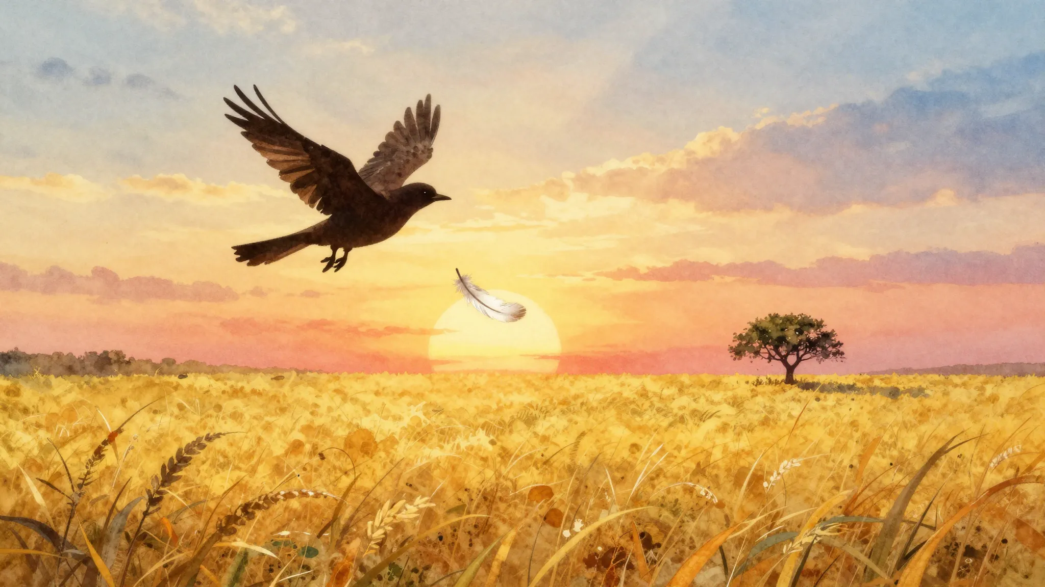 Vibrant watercolor style. A folk album cover: a silhouette o...