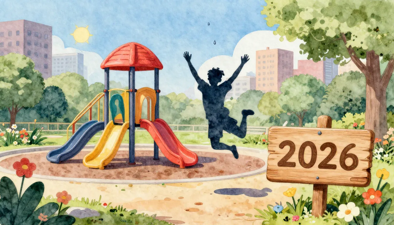 Watercolor style. A colorful playground in a city park, a st...
