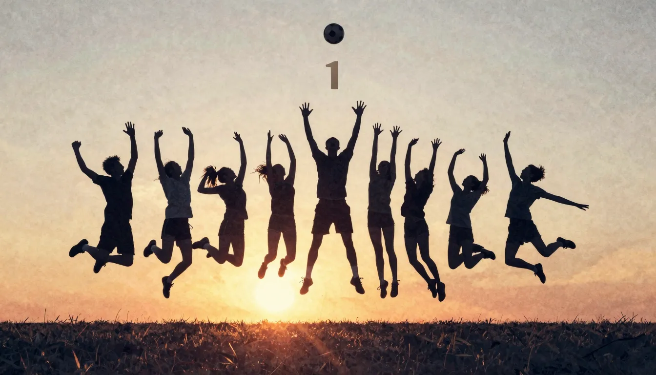 Watercolor style. Silhouettes of a team jumping together in ...