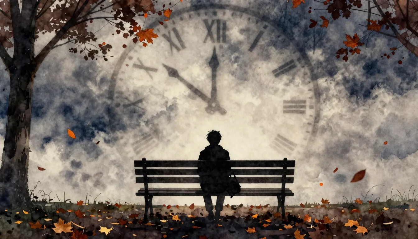 Watercolor style. Silhouette of a lonely figure sitting on a...