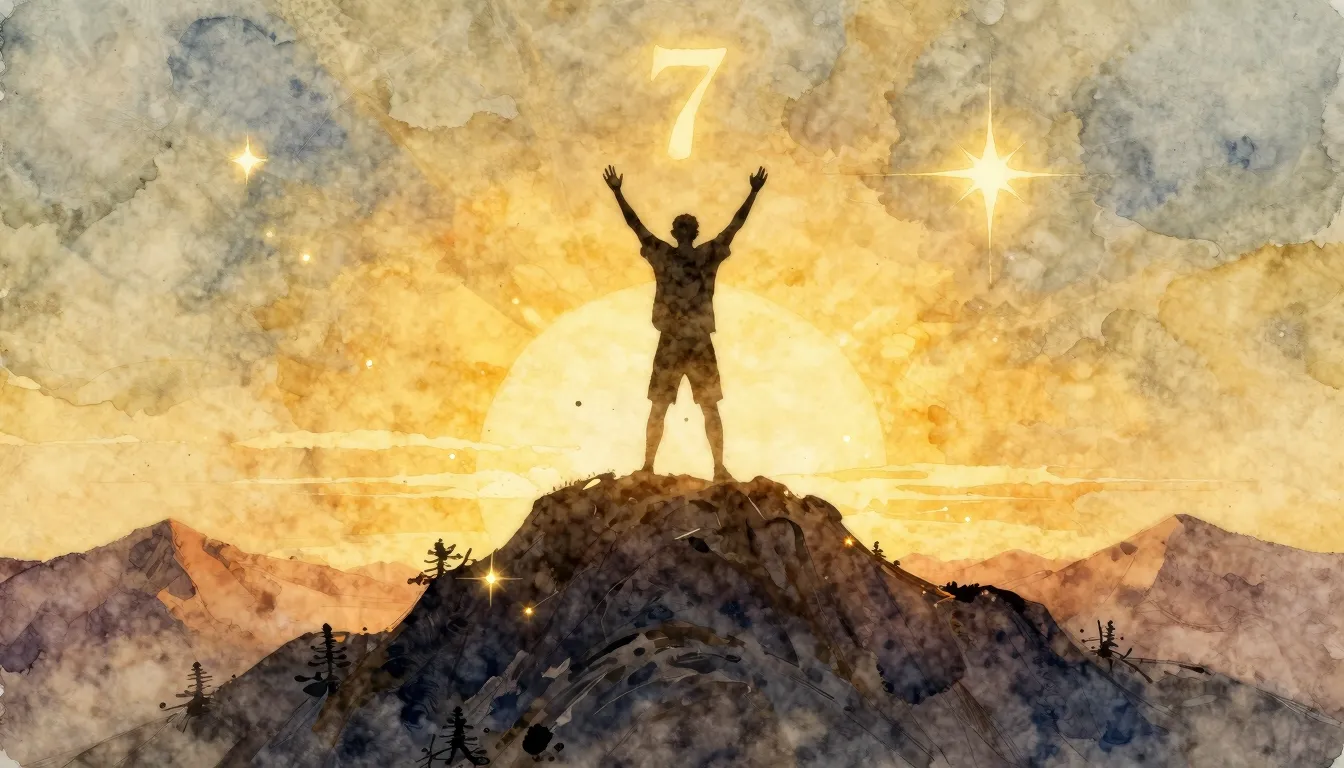 Watercolor style. Silhouette of a triumphant figure standing...