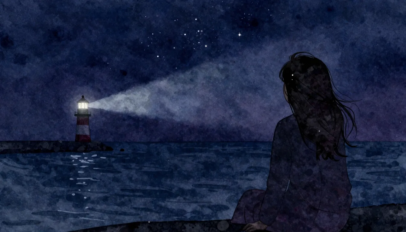 Watercolor style. A silhouette of a woman looking at a dista...