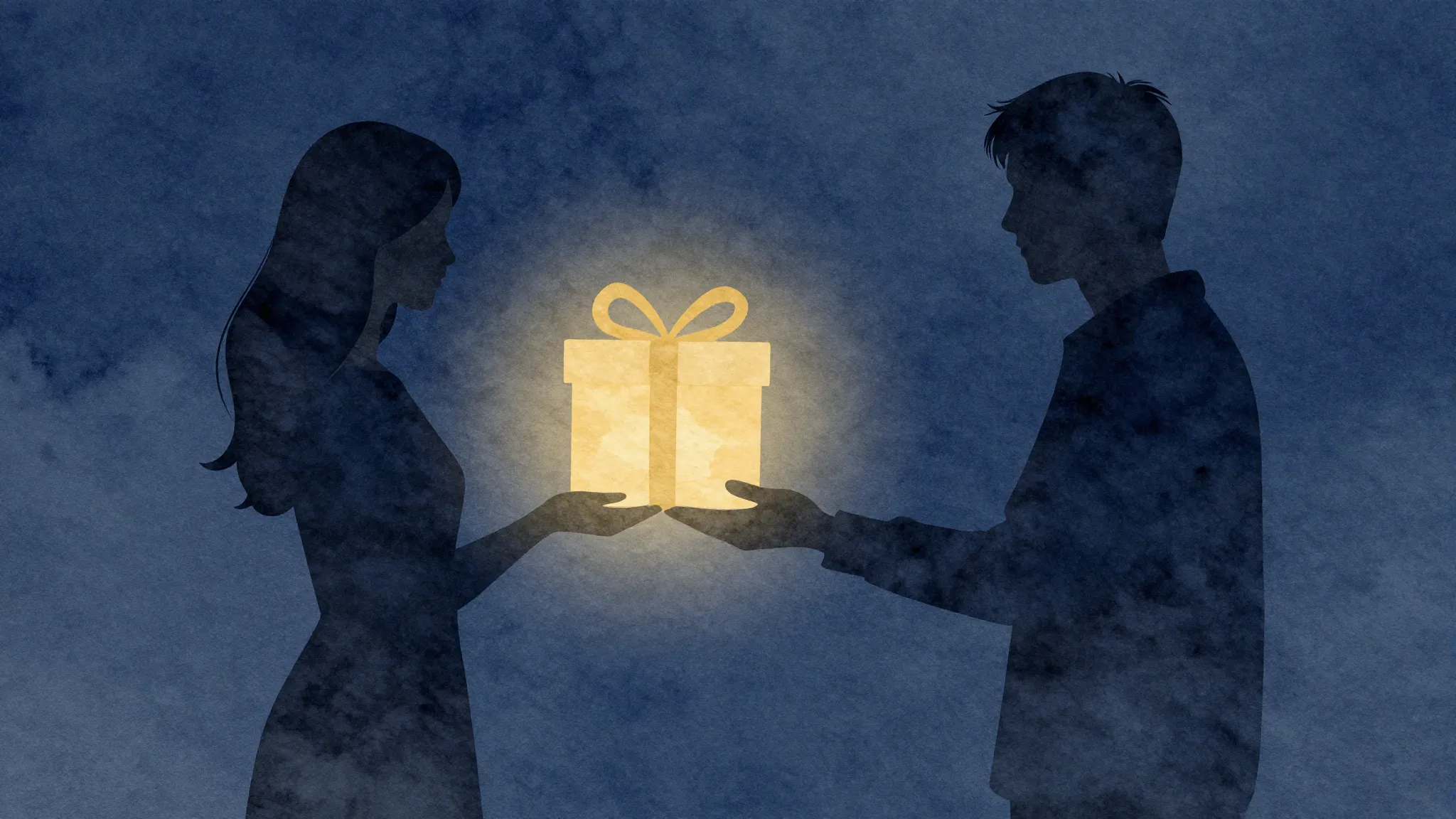 Watercolor style. A silhouette of a woman turning away from ...