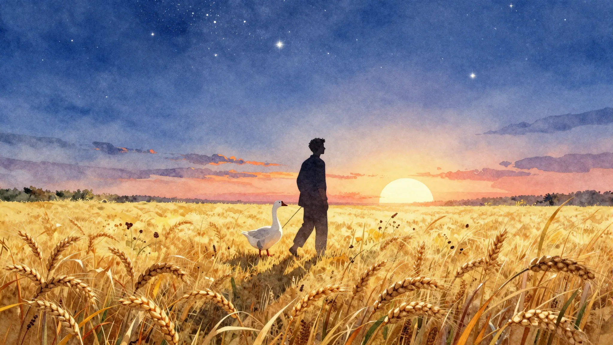 Vibrant watercolor style. Folk song album cover: A man's sil...