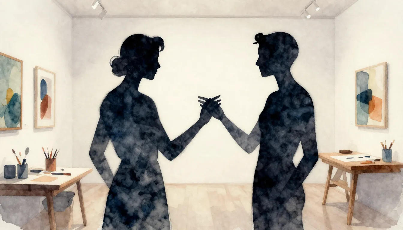 Watercolor style. Abstract silhouettes of two anthropomorphi...