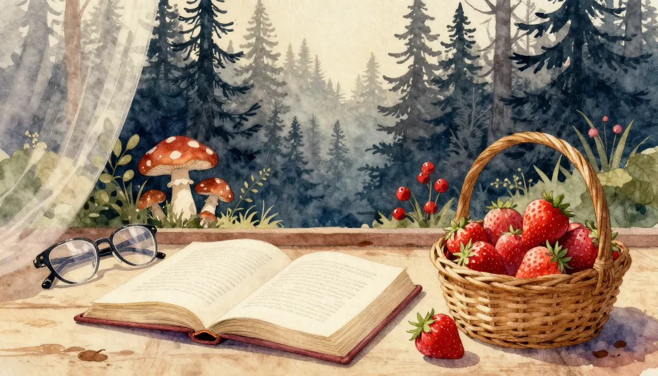 Watercolor style. A cozy room with an open book, glasses, an...